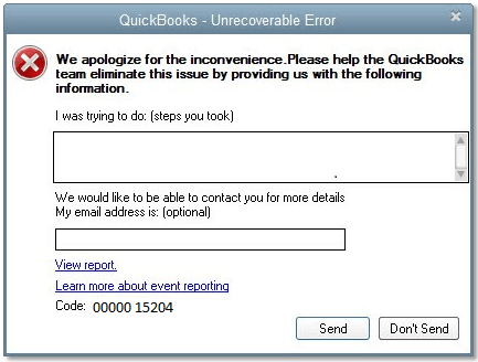 QuickBooks Unrecoverable Error 00000 15204