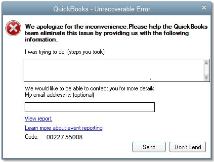 QuickBooks Unrecoverable Error 00227 55008
