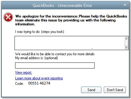 QuickBooks Unrecoverable Error 00551 46274
