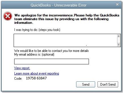 QuickBooks Unrecoverable Error 19758 63847