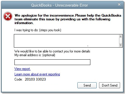 QuickBooks Unrecoverable Error 20103 33023