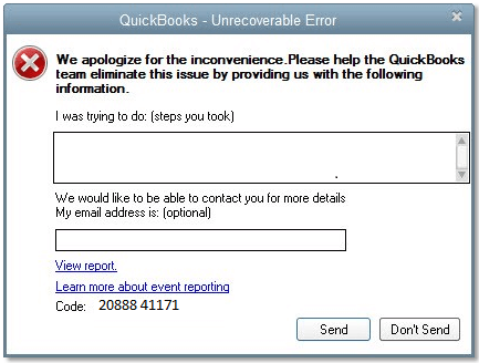 QuickBooks Unrecoverable Error 20888 41171