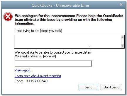 QuickBooks Unrecoverable Error 31197 00540