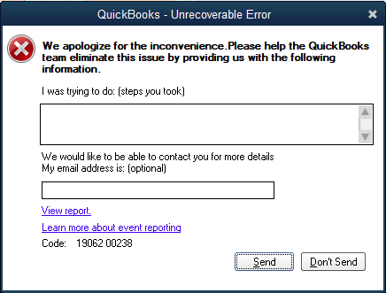 QuickBooks Unrecoverable Error-Code-19062-00238